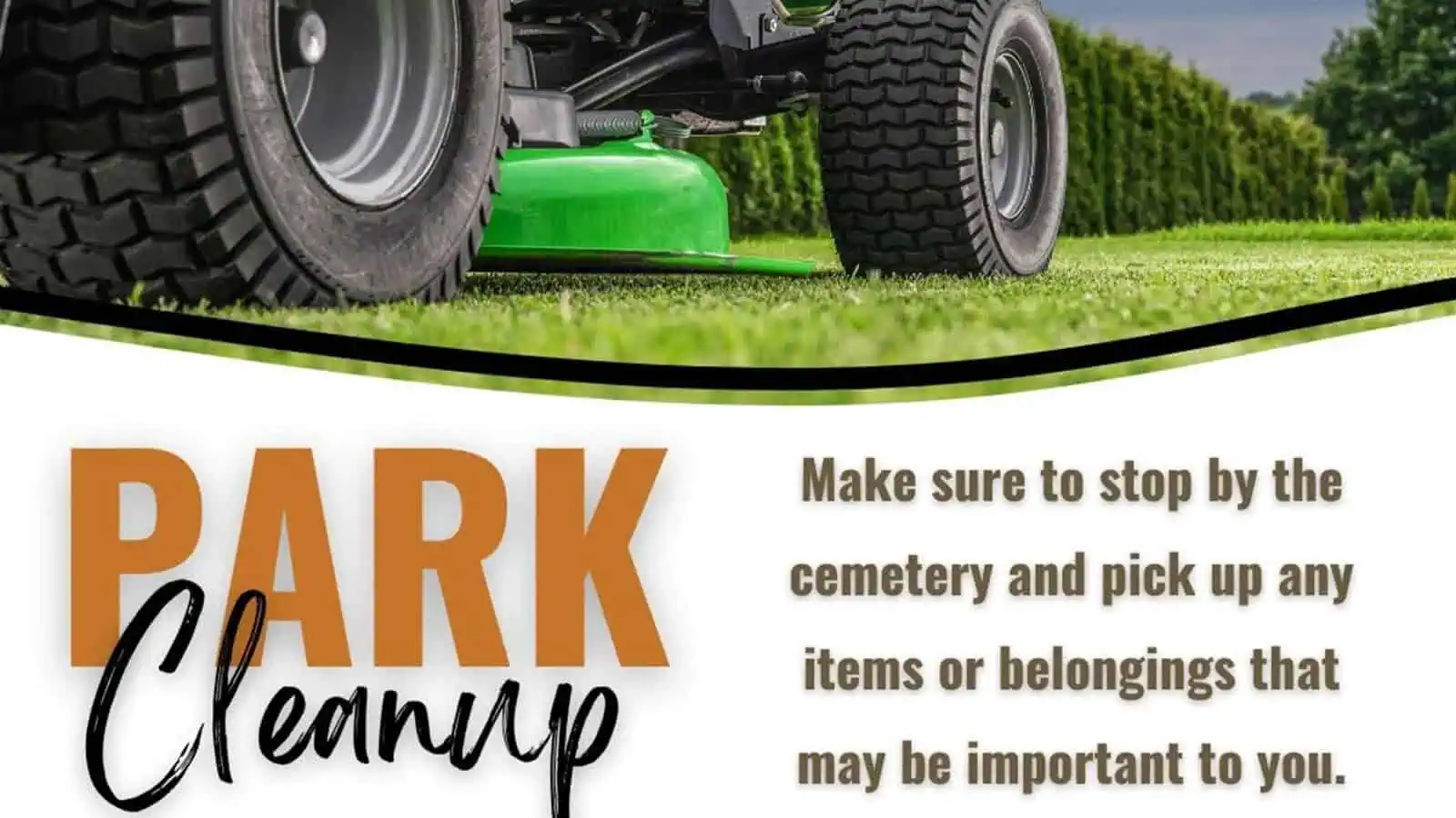 Lawn mower on a grassy area at a memorial park.